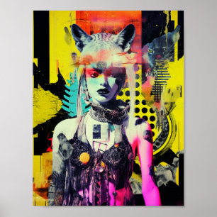 Fantasy Women and Animals Colorful Collage Poster