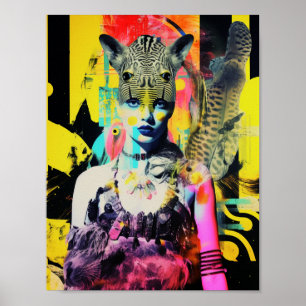 Fantasy Women and Animals Colorful Collage Poster