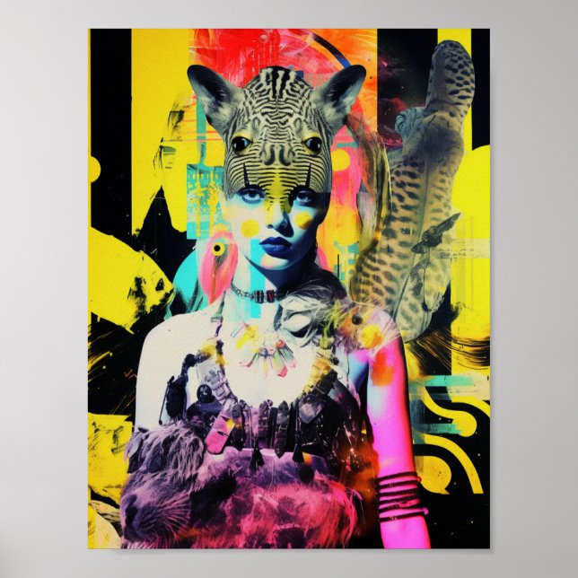 Fantasy Women and Animals Colorful Collage Poster (Vorne)