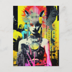 Fantasy Women and Animals Colorful Collage Postkarte
