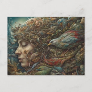 Fantasy Women and Birds Postcard Postkarte