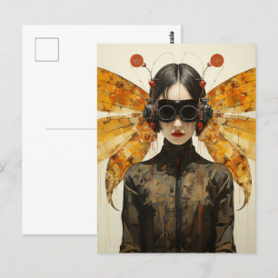 Fantasy Women and Orange Insect Wings Scifi AI Art Postkarte
