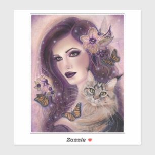 Fantasy women with cat by Renee Lavoie Aufkleber