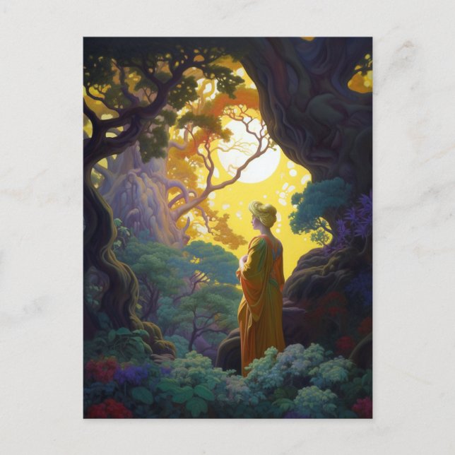 Fantasy Woodland Forest Landschaft Art Postkarte (Vorderseite)