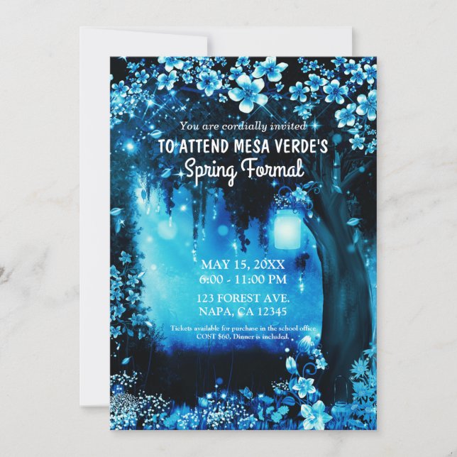 Fantasy Woodland verzaubert Blauer Wald Prom Tanz Einladung (Vorderseite)