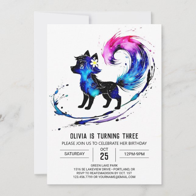 Fantasy Woodland Wolf Digital Girl Geburtstag Einladung (Vorderseite)