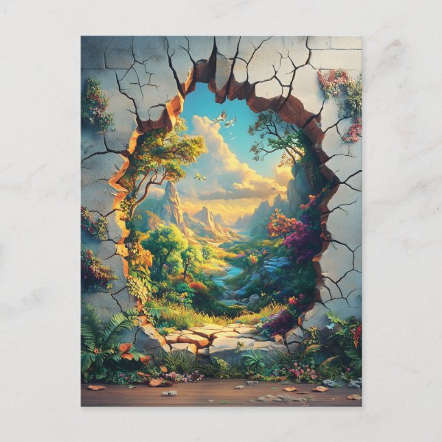 Fantasy World durch ein Cracks Wall Design Postkarte (Vorderseite)