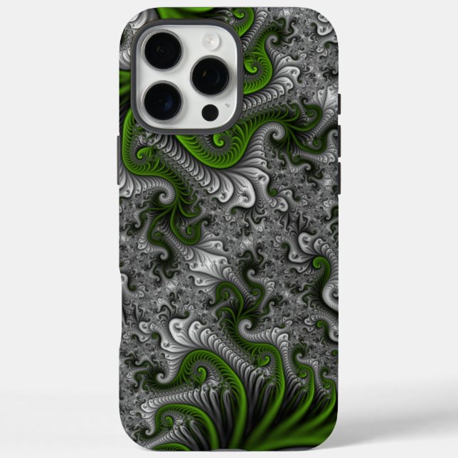 Fantasy World Green and Graue Abstrakte Fraktal Ar Case-Mate iPhone Hülle (Rückseite)
