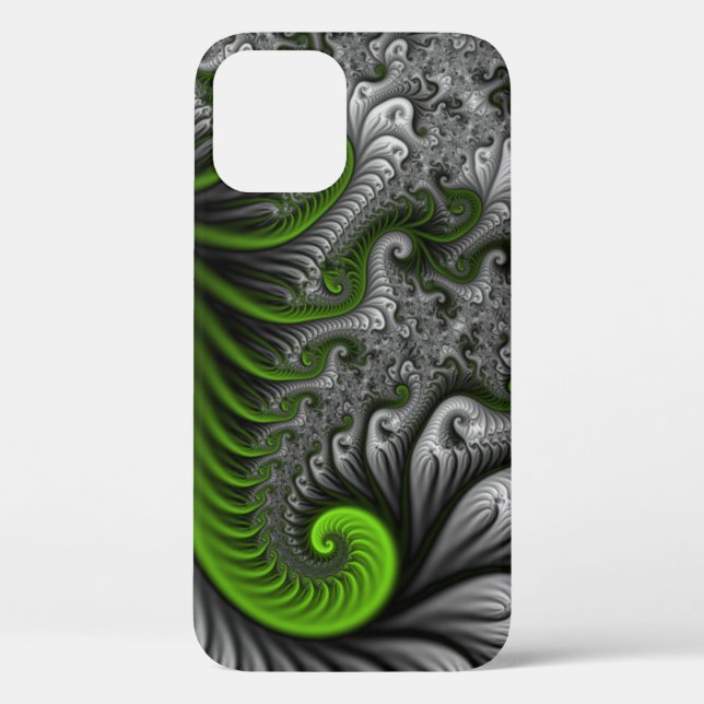 Fantasy World Green and Graue Abstrakte Fraktal Ar Case-Mate iPhone Hülle (Rückseite)