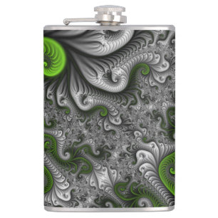 Fantasy World Green and Graue Abstrakte Fraktal Ar Flachmann