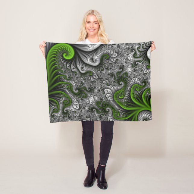Fantasy World Green and Graue Abstrakte Fraktal Ar Fleecedecke (Beispiel)