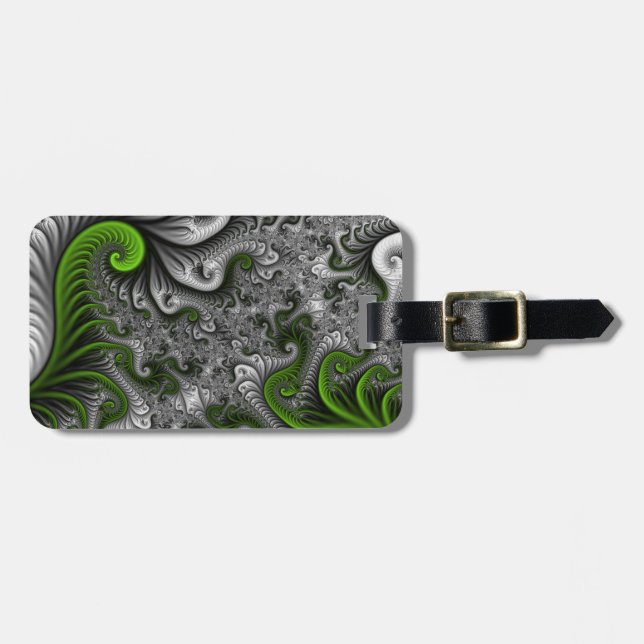 Fantasy World Green and Graue Abstrakte Fraktal Ar Gepäckanhänger (Vorderseite horizontal)