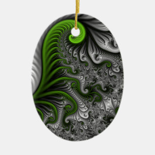 Fantasy World Green and Graue Abstrakte Fraktal Ar Keramik Ornament