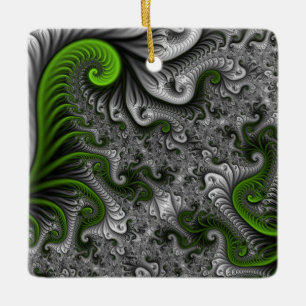 Fantasy World Green and Graue Abstrakte Fraktal Ar Keramikornament
