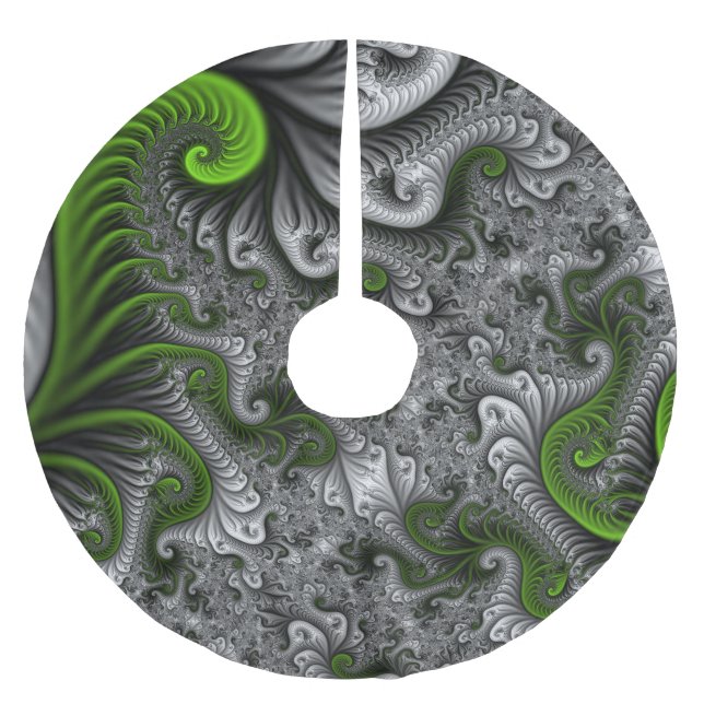 Fantasy World Green and Graue Abstrakte Fraktal Ar Polyester Weihnachtsbaumdecke (Vorderseite)