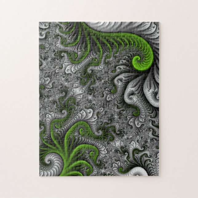 Fantasy World Green and Graue Abstrakte Fraktal Ar Puzzle (Vertikal)