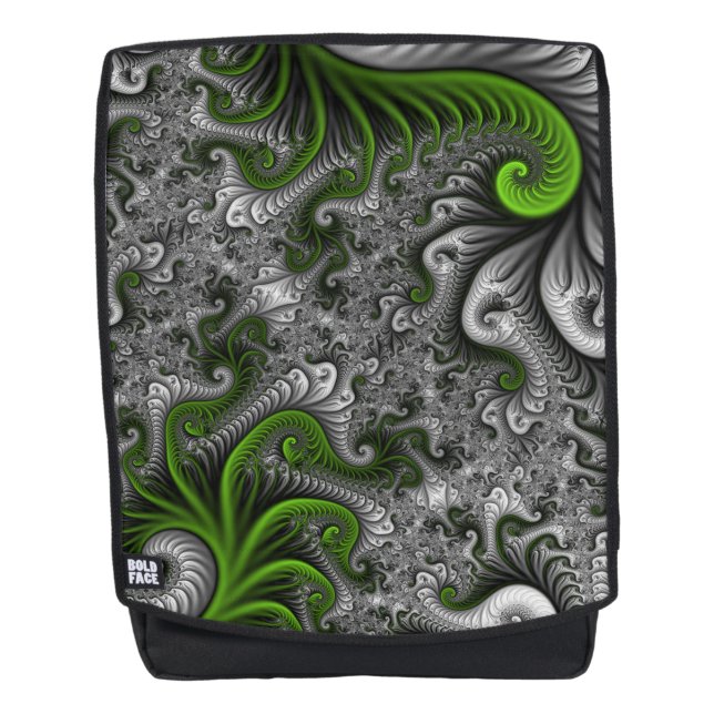 Fantasy World Green and Graue Abstrakte Fraktal Ar Rucksack (Vorderseite)