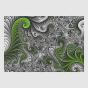 Fantasy World Green and Graue Abstrakte Fraktal Ar Seidenpapier