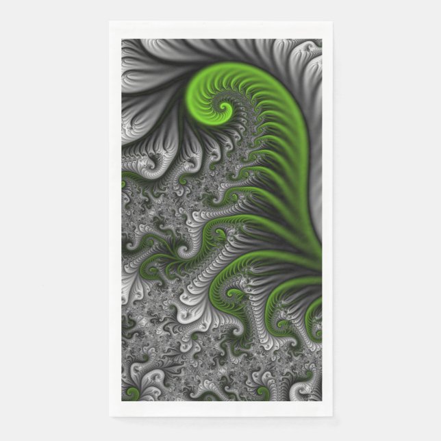 Fantasy World Green and Graue Abstrakte Fraktal Ar Serviette (Vorderseite)
