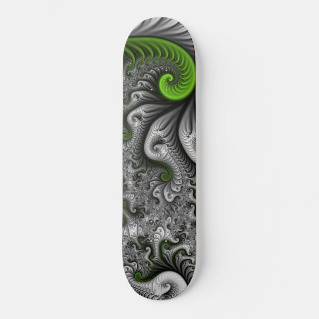 Fantasy World Green and Graue Abstrakte Fraktal Ar Skateboard (Vorderseite)
