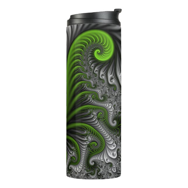 Fantasy World Green and Graue Abstrakte Fraktal Ar Thermosbecher (Nach links gedreht)
