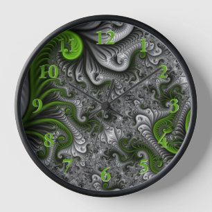 Fantasy World Green and Graue Abstrakte Fraktal Ar Uhr