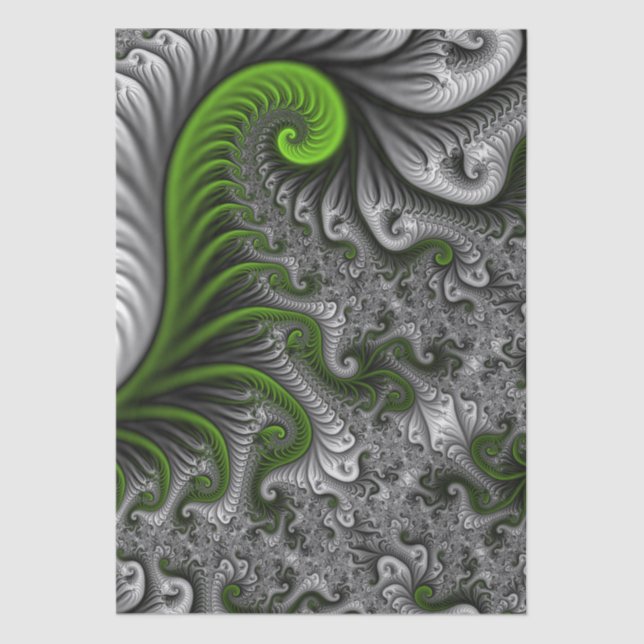 Fantasy World Green And Gray Abstract Fractal Art Seidenpapier (Vorderseite)