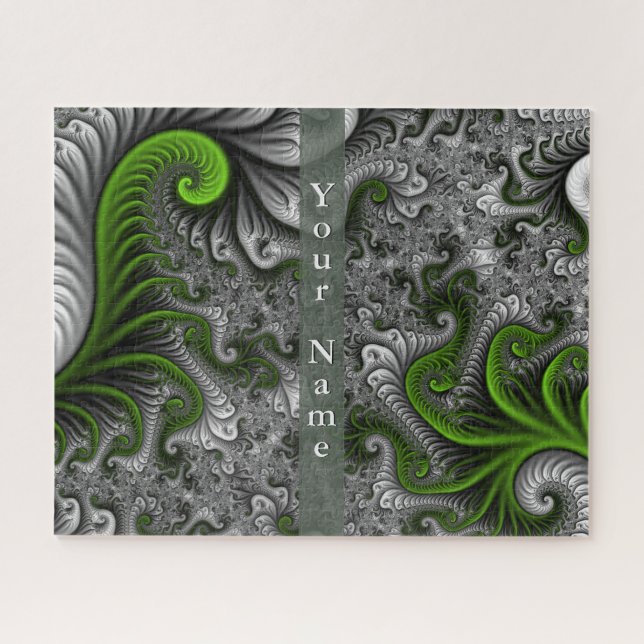 Fantasy World Green und Graue Abstrakte Fraktal Na Puzzle (Horizontal)