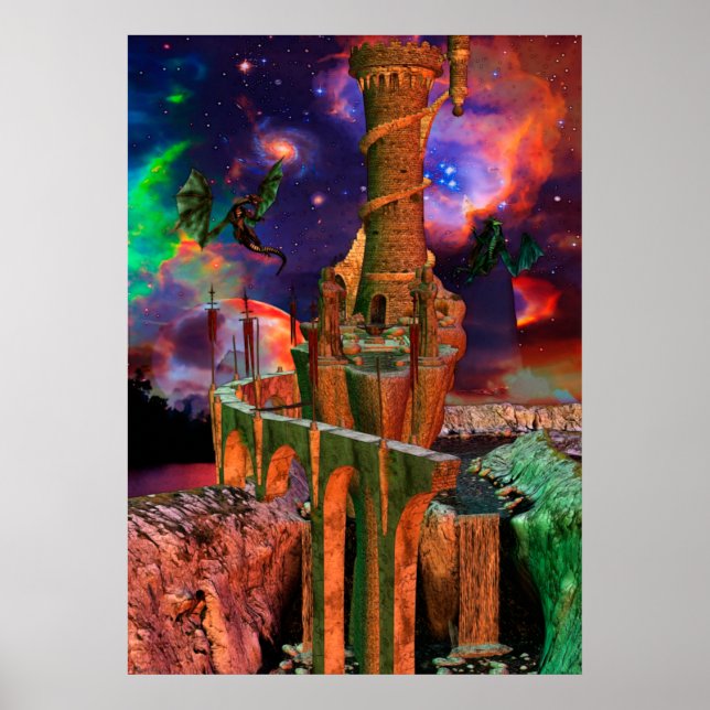 Fantasy Worlds Dragon Fight Fantasy Art Poster (Vorne)