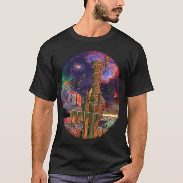 Fantasy Worlds Science Fiction Dragon Fight T-Shirt (Vorderseite)