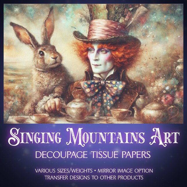 Fantasy-Wunderland-Hutton-Hase-Teatime-Decoupage Seidenpapier (Von Creator hochgeladen)