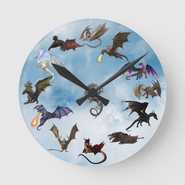 Fantasy Wyvern Dragon Lover  Runde Wanduhr (Vorderseite)