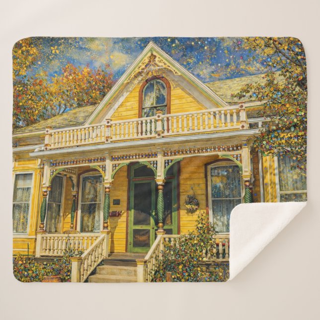 Fantasy Yellow Victorian House Sherpadecke (Vorderseite (Horizontal))