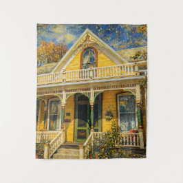Fantasy Yellow Victorian House Wandteppich