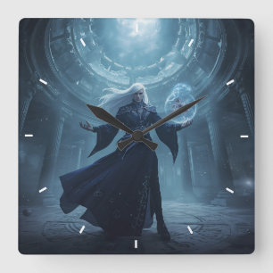 Fantasy-Zauberer-Wanduhr Dark Sorcerer Magic Art Quadratische Wanduhr