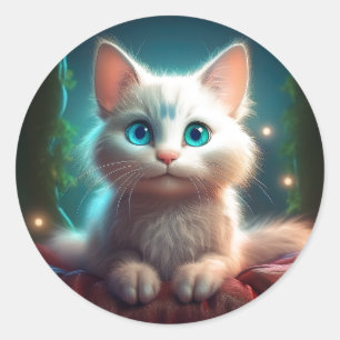 Fantasybild einer jungen Albino-Katze Runder Aufkleber