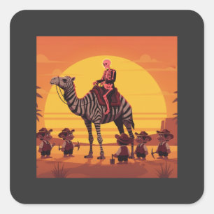 Fantasybild eines Skeletts, das ein gestreiftes Ka Quadratischer Aufkleber