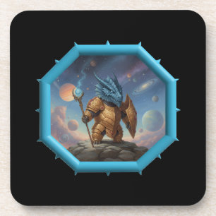 Fantasybild kleiner blauer Drache in Bronze-Rüstun Getränkeuntersetzer