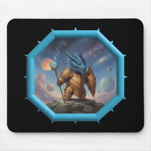 Fantasybild kleiner blauer Drache in Bronze-Rüstun Mousepad (Vorne)