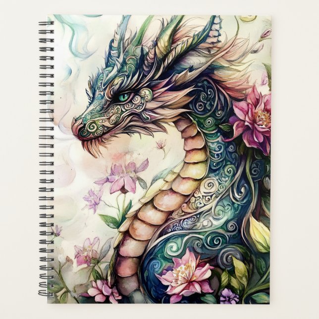 Fantasydrache umgeben von Rosen Planer (Vorderseite)