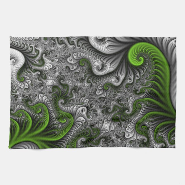 Fantasywelt grün und grau abstrakte Fraktalkunst Geschirrtuch (Horizontal)