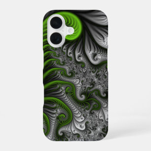 Fantasywelt grün und grau abstrakte Fraktalkunst iPhone 16 Hülle