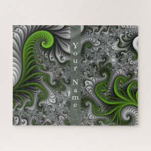 Fantasywelt Grün und Grau Abstrakter Fractal-Name Puzzle