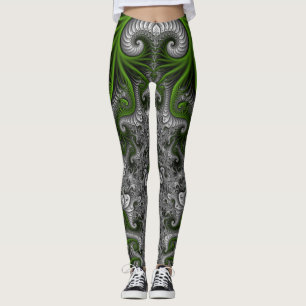 Fantasywelt Grüne und Graue Abstrakte Fraktalkunst Leggings