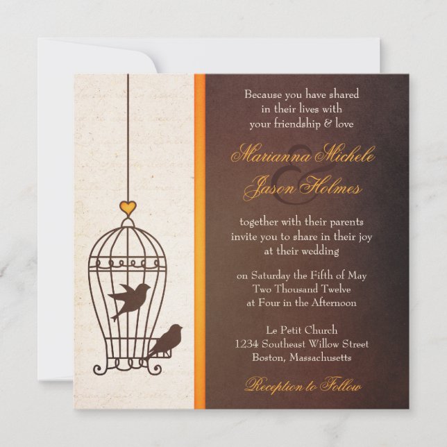 Fantful Bird Cage - Herbst Orange Wedding Einladung (Vorderseite)