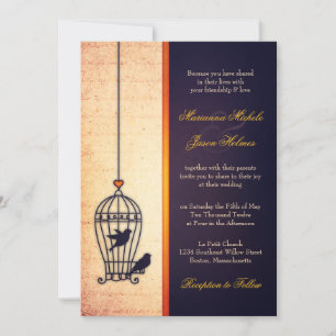 Fantful Bird Cage mit Gold Ribbon Hochzeit Einladung