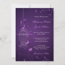 Fantful Bird Cage mit Wirbel Eggplant Hochzeit Einladung