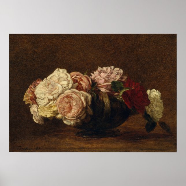 Fantin-Latour - Rose in einer Schüssel Poster (Vorne)