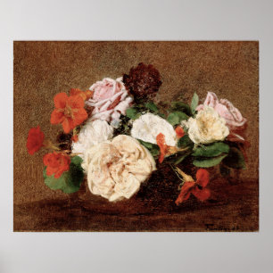 Fantin Latour - Rose und Nasturien in einer Vase Poster