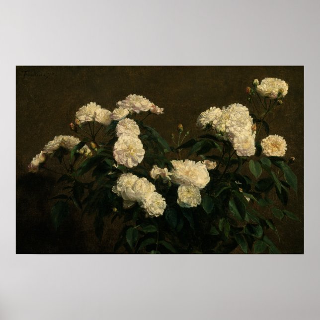 Fantin-Latour - Stillleben der weißen Rosen Poster (Vorne)